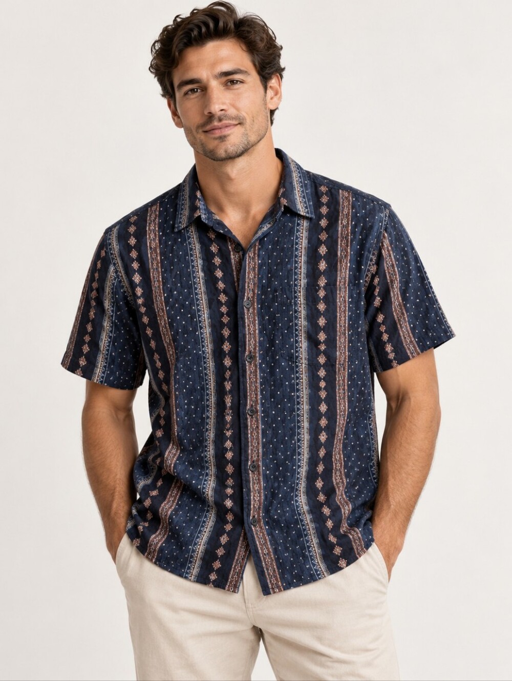 VatPave Men's Short Sleeve Button Up Shirt Size Large